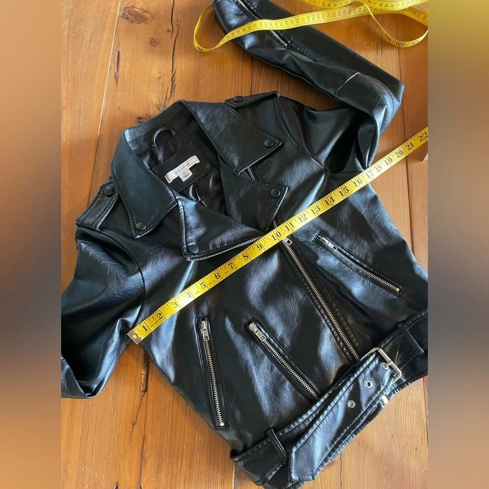 Sugar Skull Upcycled Black Faux Leather Motorcycle Jacket Women’s Size S - Picture 4 of 9